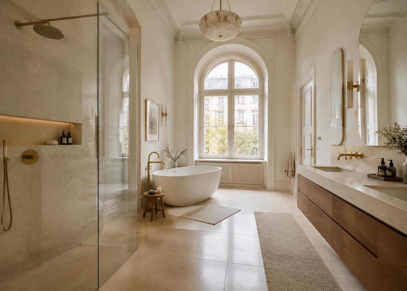 Modernes Bad mit freistehender Badewanne